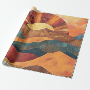 Papel De Presente Boho Sunset Sobre Montanhas - Paisagem Terrestre R