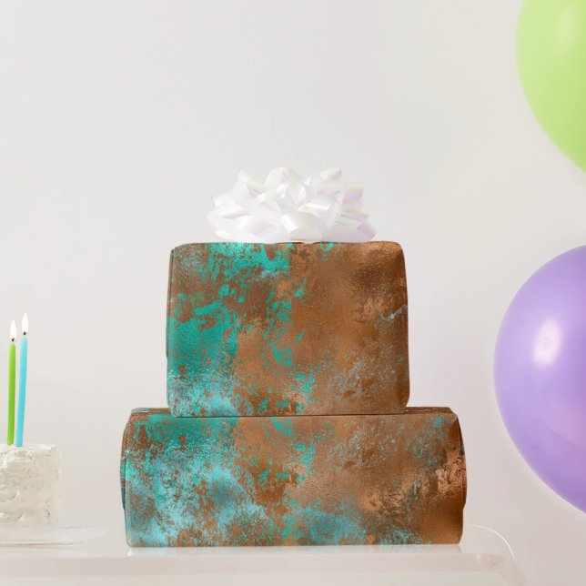 Papel De Presente Boho Teal Copper Grunge (Presentes para festas)