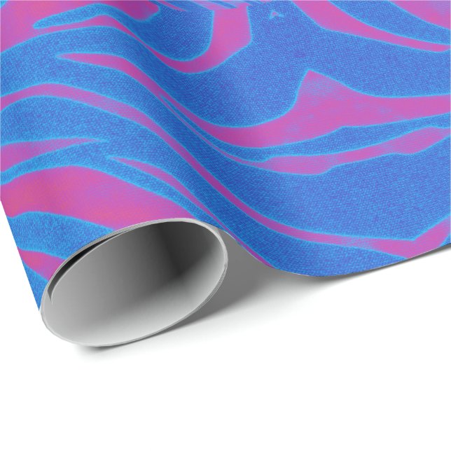 Papel De Presente Boho Tiger Stripe Rosa e Azul (Ponta do rolo)