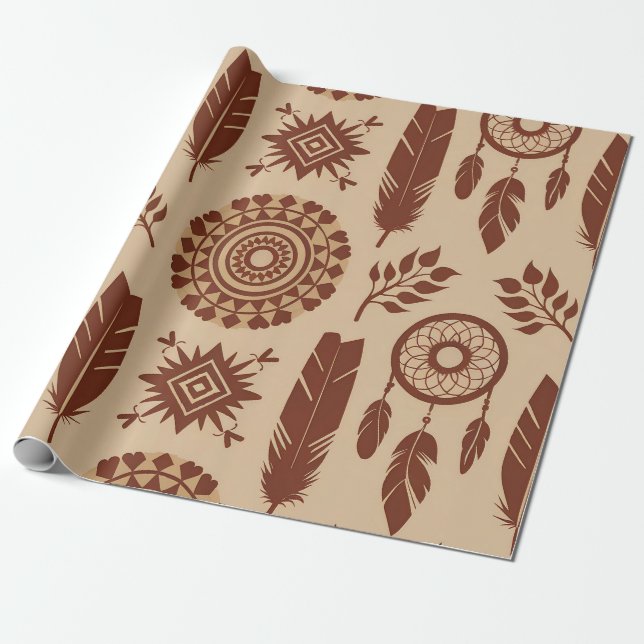 Papel De Presente Boho Tribal Abstrato Pattern | Terra Geométrica (Desenrolado)