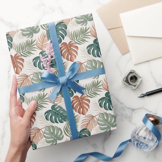 Papel De Presente Boho Tropical Leaves  (Presentear)