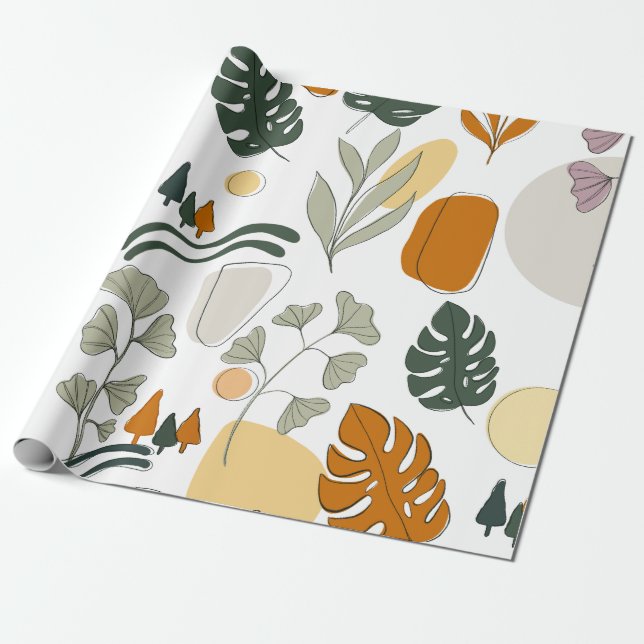Papel De Presente Boho verde monstera deixa a natureza (Desenrolado)