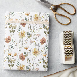 Papel De Presente Boho Watercolor Wildflower