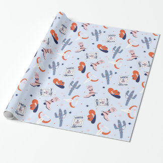 Papel De Presente Boho Western Christmas - Azul