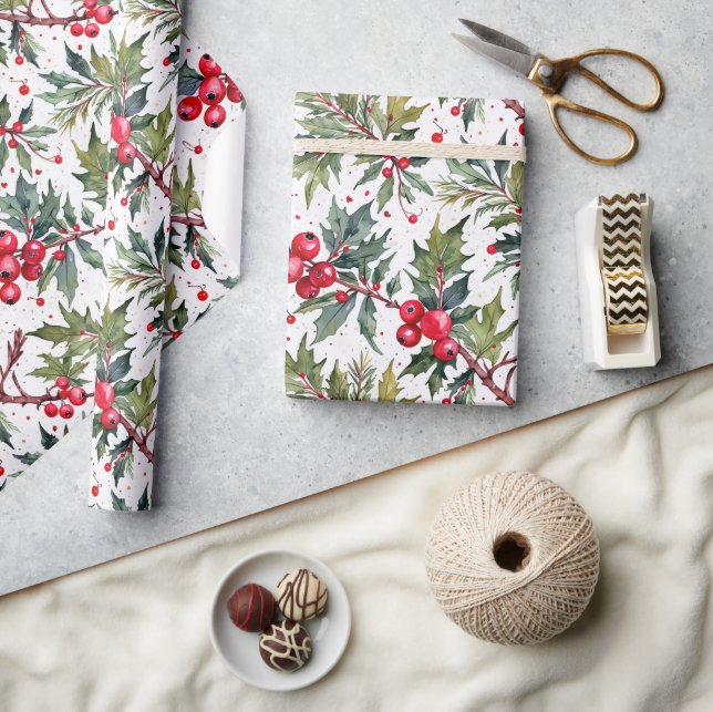 Papel De Presente Boias Festivas de Holly Botânica (Artesanato)