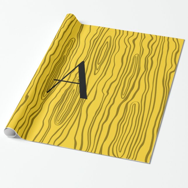 Papel De Presente Bois amarelos do falso do monograma (Desenrolado)