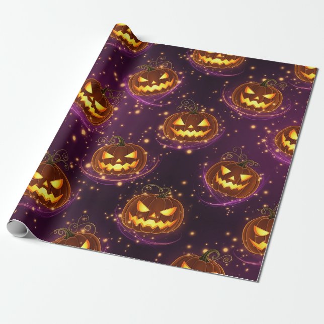 Papel De Presente Bokeh Halloween | Abóbora Iluminada (2) (Desenrolado)