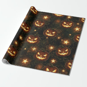 Papel De Presente Bokeh Halloween Sem Costura Abóbora Iluminada