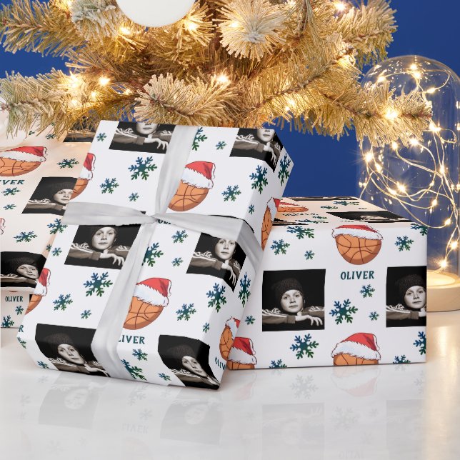 Papel De Presente Bola de Basquete Chapéu de Papai Noel Floco de Nev (Feriados)