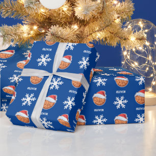 Papel De Presente Bola de Basquete com Chapéu de Papai Noel Vermelho