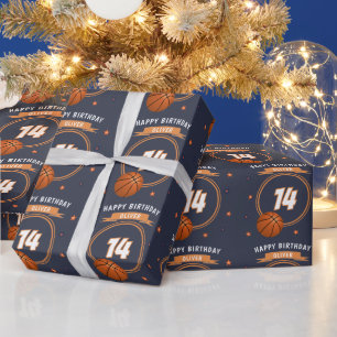 Papel De Presente Bola de Basquete Feliz Aniversário Esportes