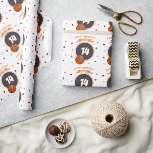 Papel De Presente Bola de Basquete Feliz Aniversário Esportes