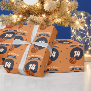 Papel De Presente Bola de Basquete Feliz Aniversário Esportes