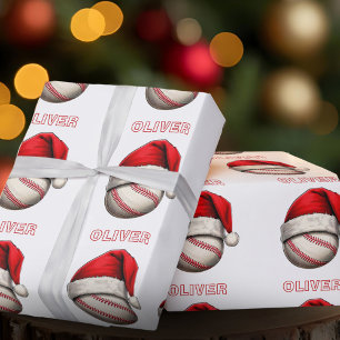Papel De Presente Bola de Beisebol Chapéu Vermelho do Papai Noel Nom
