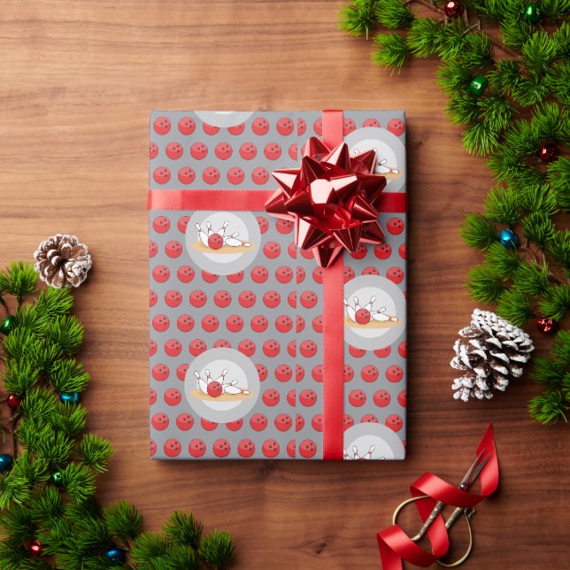 Papel De Presente Bola de Boliche Atacando os Pinos com Padrão de Bo (Presente de Natal)