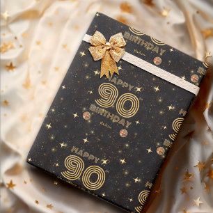 Papel De Presente Bola de Dança Black Gold Disco 90º Aniversário Fel