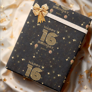 Papel De Presente Bola de Dança Disco Ouro Preto Aniversário de 16 a