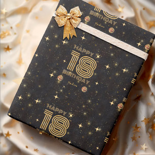 Papel De Presente Bola de Dança Disco Ouro Preto Aniversário de 18 a