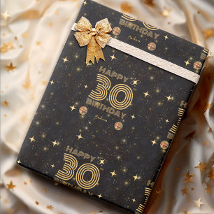 Papel De Presente Bola de Dança Disco Ouro Preto Aniversário de 30 a