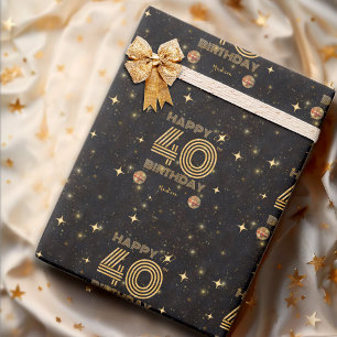 Papel De Presente Bola de Dança Disco Ouro Preto Aniversário de 40 a