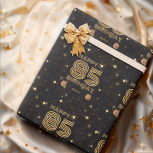 Papel De Presente Bola de Dança Disco Ouro Preto Aniversário de 85 a