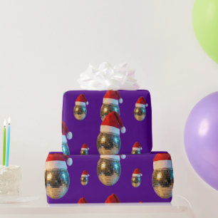 Papel De Presente Bola de Discoteca Groovy com Chapéu de Papai Noel 