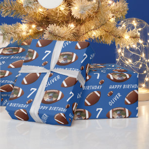 Papel De Presente Bola de Futebol Americano Azul Foto de Aniversário