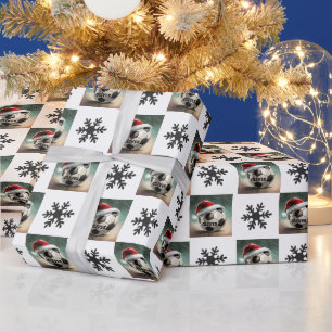 Papel De Presente Bola de Futebol com Chapéu Vermelho de Papai Noel