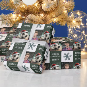 Papel De Presente Bola de Futebol com Foto de Floco de Neve e Chapéu