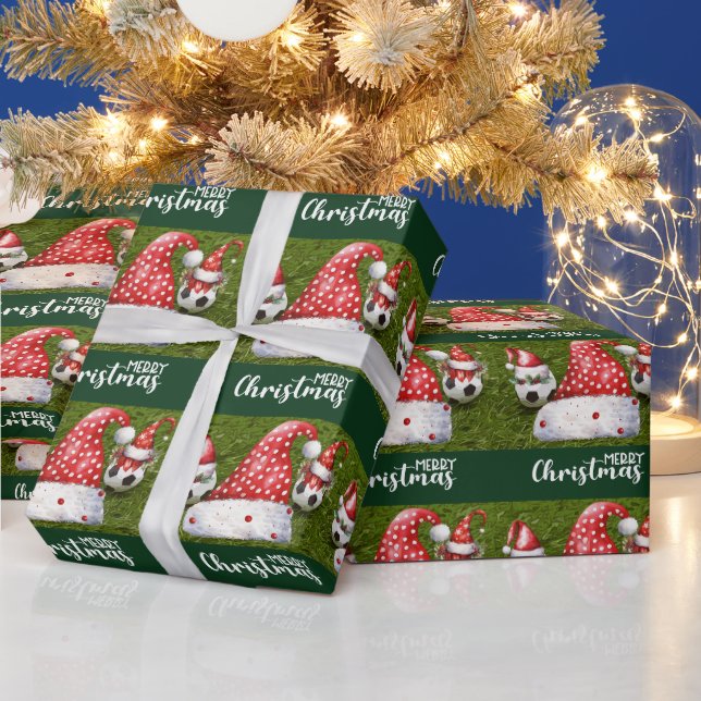 Papel De Presente Bola de Futebol com Santa Hat (Feriados)
