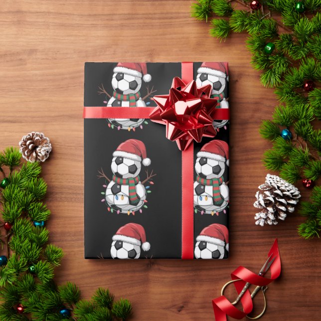Papel De Presente Bola de Futebol de Natal Luzes de Boneco de Neve C (Presente de Natal)