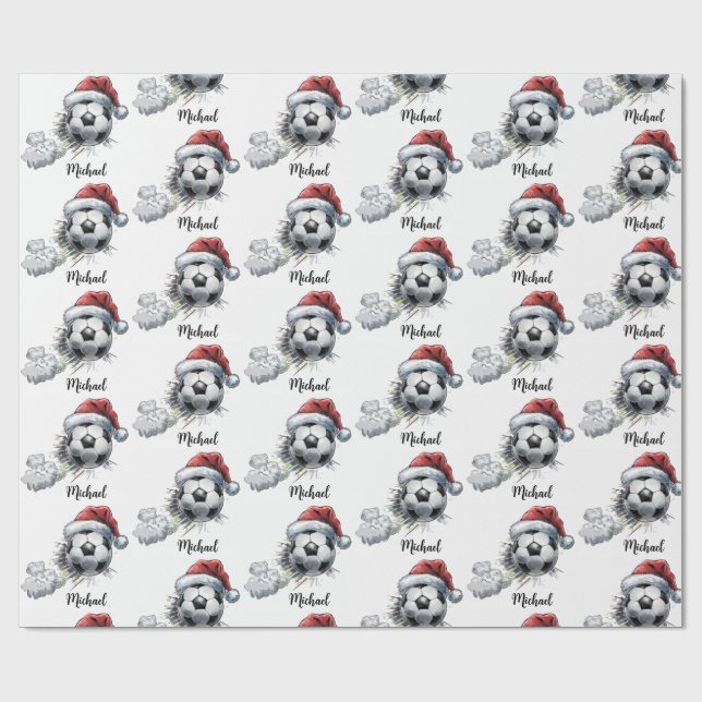 Papel De Presente Bola de Futebol de Natal Personalizada Alegre Papa (Aberto)