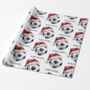 Papel De Presente Bola de Futebol de Natal Personalizada Papai Noel