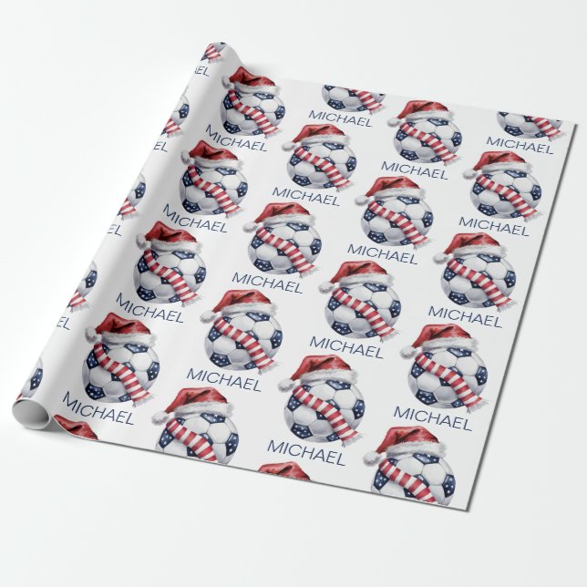 Papel De Presente Bola de Futebol do Natal Personalizada Papai Noel  (Desenrolado)
