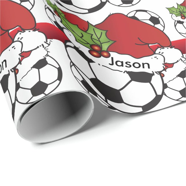 Papel De Presente Bola de Futebol do Santa Hat | DIY Name (Ponta do rolo)