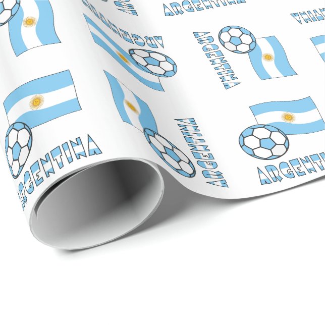 Papel De Presente Bola de Futebol e Bandeira Argentina (Ponta do rolo)