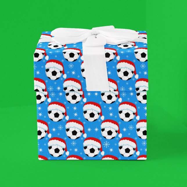 Papel De Presente Bola de Futebol Vestindo Chapéu do Papai Noel & Fl (Criador carregado)
