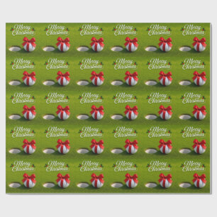 Papel De Presente Bola de golfe com laço vermelho na grama verde
