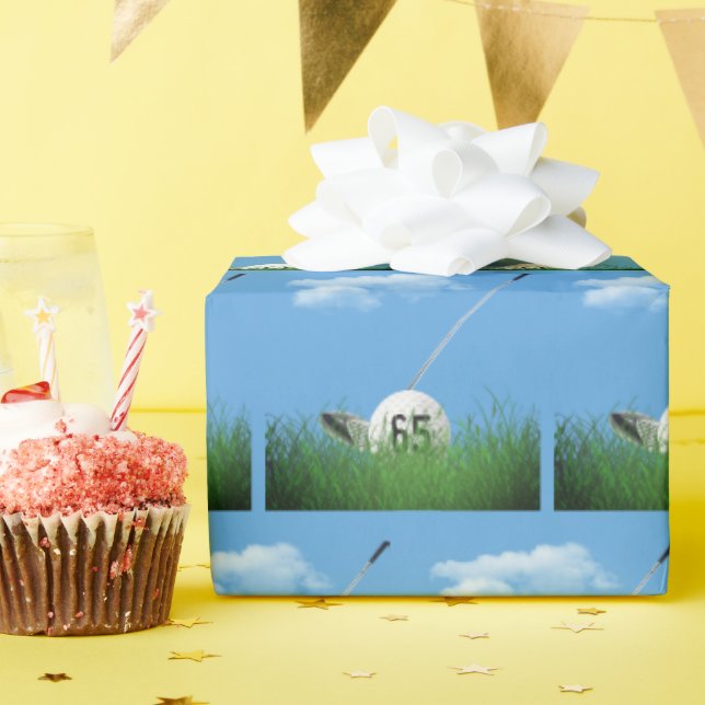 Papel De Presente Bola de Golfe de 65.º aniversário (Festa de aniversário)
