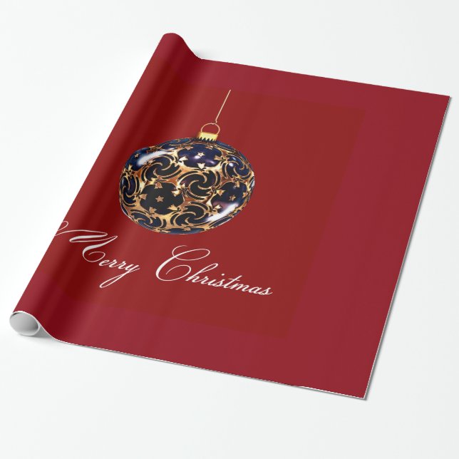 Papel De Presente Bola de Natal decorativa elegante em vermelho (Desenrolado)
