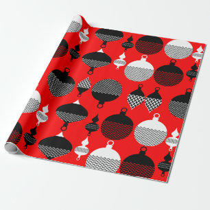 Papel De Presente Bola Decorânea Vermelha e Preta de Natal