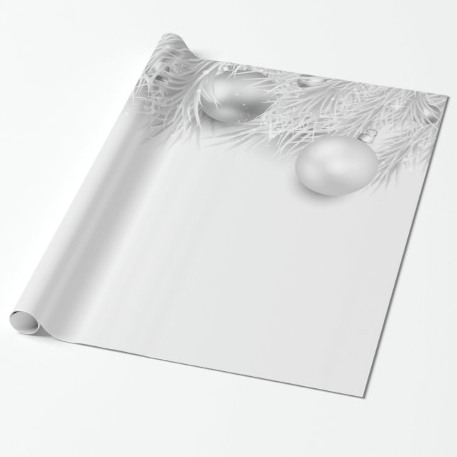 Papel De Presente Bolas Cinzas de Natal, Ramos de Pinheiro (Desenrolado)
