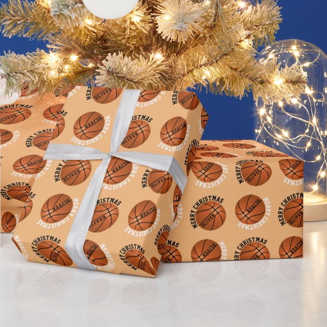 Papel De Presente Bolas de Basquete Crianças Nome Laranja Natal  (Feriados)