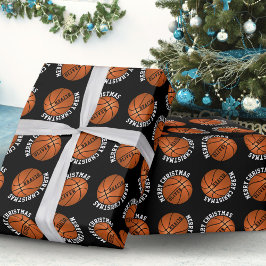 Papel De Presente Bolas de Basquete Crianças Nome Preto Natal
