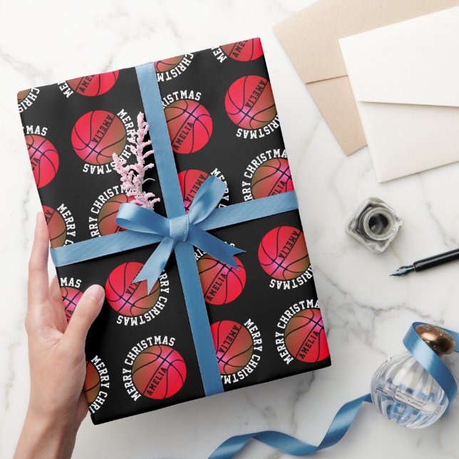 Papel De Presente Bolas de Basquete Meninos Nome Rosa Natal (Presentear)