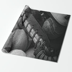 Papel De Presente Bolas de beisebol e luva preta e branca
