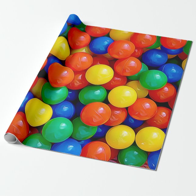 Papel De Presente Bolas de Bouncy Ball Bouncy Azul, Verde, Vermelho, (Desenrolado)