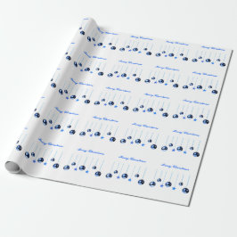 Papel De Presente Bolas de decoração de Natal Azul com texto
