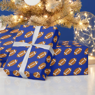Papel De Presente Bolas de Futebol Americano em Azul