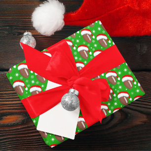 Papel De Presente Bolas de futebol Chapéu do Papai Noel & Flocos de
